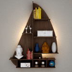 Ship Backlit Wood Wall Shelf / Book Shelf / Night Light, Walnut Finish