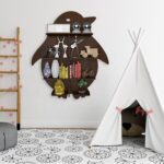 Penguin Backlit Wood Wall Shelf / Book Shelf / Night Light, Walnut Finish