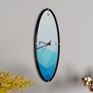 Shades Of Geometric Blue Wooden Oval Wall Clock