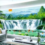 WATERFALL GREEN MOUNTAIN WALLPAPER FOR WALL