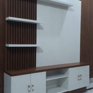 Brown & White House of Storage Plywood TV Unit Design By ADSCART