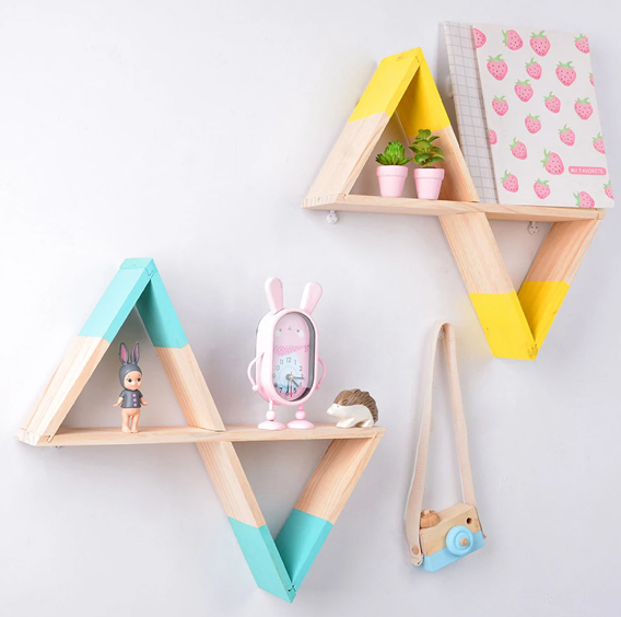 Ads Cart Geometric Wooden Wall Shelf