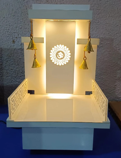 Ads Cart Designer Wooden Temple With LED Lights