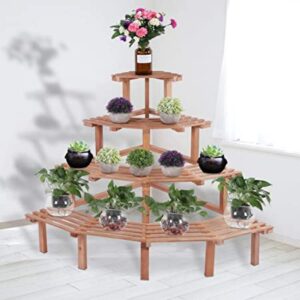 ADS CART 4 Tiers Flowers Rack Corner Plant Shelf Stand Multi Wood Shelves
