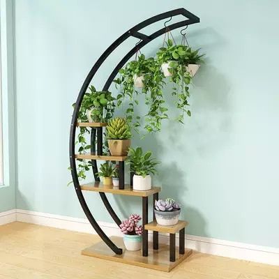 ADS CART 5 Tier Metal Plant Rack Shelf Creative Half Moon Shape Staircase Flower