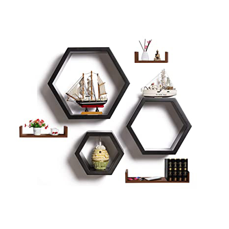 Ads Cart Storage shelf's wall mount wall shelves book shelf display rack hexagon shape