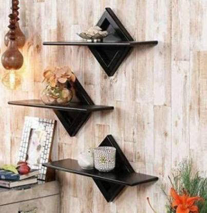 Ads Cart Wall shelf corner shape barfi shelves set of 3 MDF