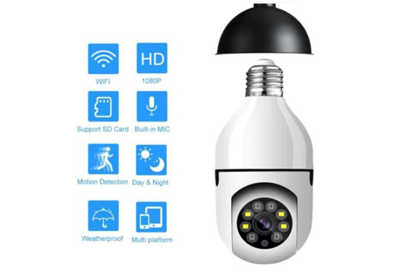 Smars® Ptz WiFi Outdoor Wireless Bulb Camera 1080P with Color Night Vision Recording