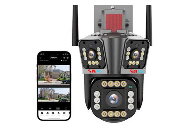 smars 3 Lens 5MP WiFi IP PTZ Camera | 5K Full HD Color Night Vision Outdoor Wireless CCTV Security Camera with Al Auto Tracking Live Monitoring Feature