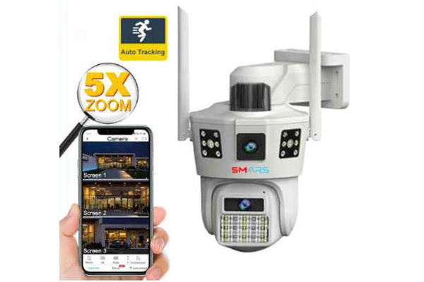 Smars Dual Lens WiFi 4MP IP PTZ Camera for Outdoor Wireless CCTV Security Camera with Ai Tracking Audio and Video Monitoring