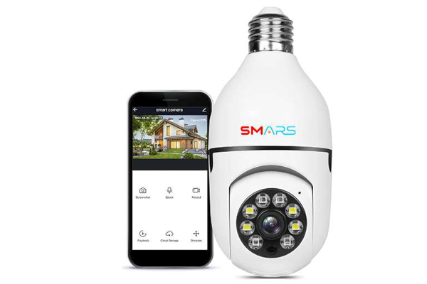 Smars Dual Lens PTZ Bulb Holder Camera HD IP live camera & Colour Night Vision with Two Way Audio