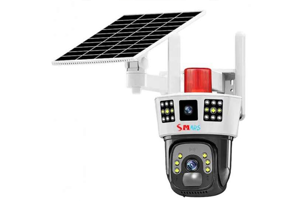 Smars 3K 6 MP Triple View Dual Lens 4G Sim Solar PTZ Camera UHD Color Night Vision