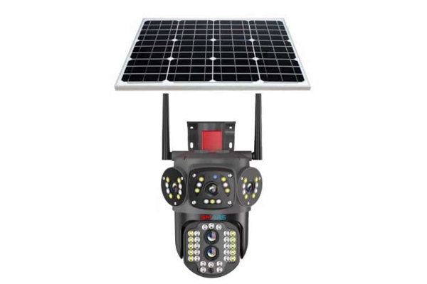 SMARS 4g sim enebled Double Lens Tripple View Solar Chargeable ptz Camera, hd Outdoor & Smart Camera with Voice Monitor, Cloud Storage, 360 Degree Rotate, pir Detection & Smart ir Camera for Parking